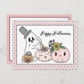 Roze Halloween Whimsical Pumpkins en Boo Briefkaart (Voorkant / Achterkant)