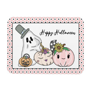 Roze Halloween Whimsical Pumpkins en Boo Magneet