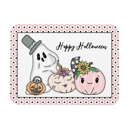 Roze Halloween Whimsical Pumpkins en Boo Magneet (Horizontaal)