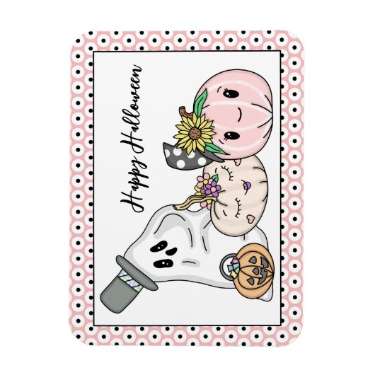 Roze Halloween Whimsical Pumpkins en Boo Magneet (Verticaal)