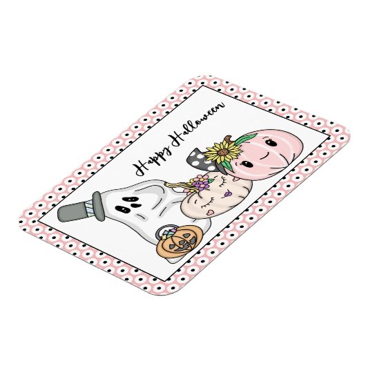 Roze Halloween Whimsical Pumpkins en Boo Magneet (Linkerzijde)