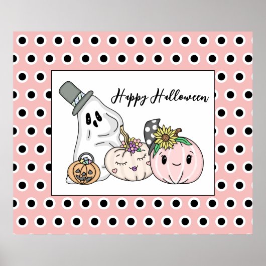 Roze Halloween Whimsical Pumpkins en Boo Poster (Voorkant)