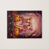 Roze Halloween zus tweeling meisjes in het park Legpuzzel (Horizontaal)