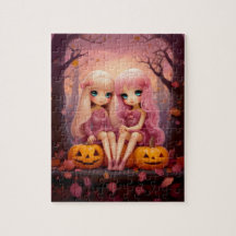 Roze Halloween zus tweeling meisjes in het park
