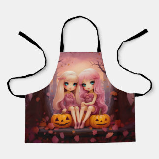 Roze Halloween zus tweeling meisjes in het park Schort