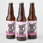 Roze Halloween Zwart Kat Meisje Baby shower Bier Etiket (Flessen)