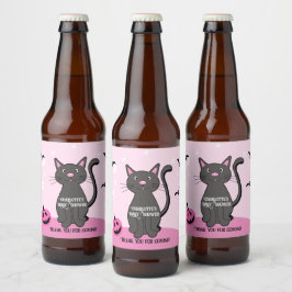 Roze Halloween Zwart Kat Meisje Baby shower Bier Etiket