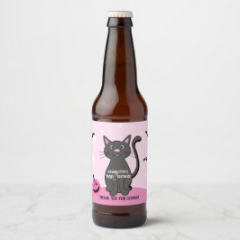 Roze Halloween Zwart Kat Meisje Baby shower Bier Etiket