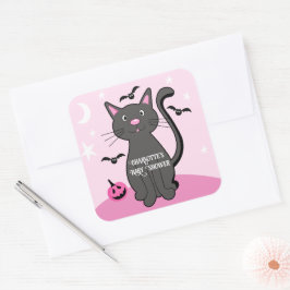 Roze Halloween Zwart Kat Meisje Baby shower Vierkante Sticker