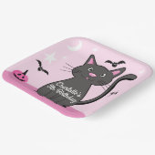 Roze Halloween Zwart Kat Verjaardag Meisje Papieren Bordje (Gebogen)
