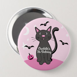 Roze Halloween Zwart Kat Verjaardag Meisje Ronde Button 4,0 Cm
