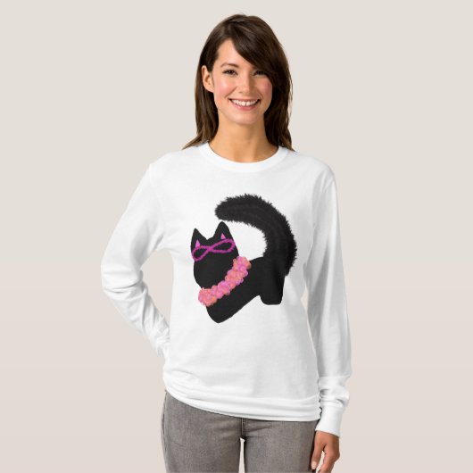 Roze Halloween zwarte kat kostuum T-shirt (Voorkant volledig)