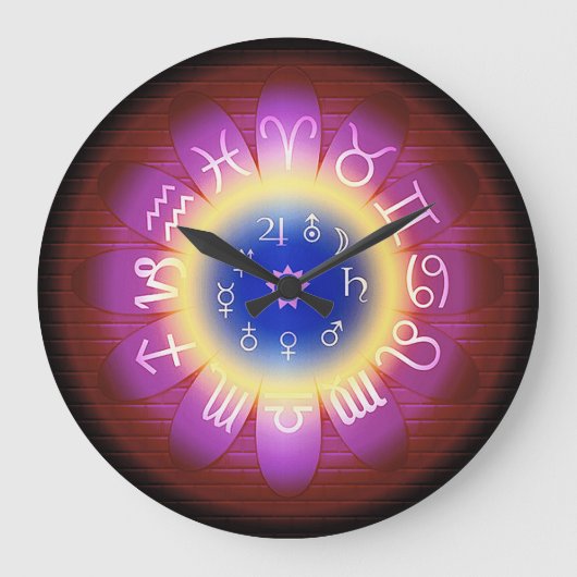 Roze halo Zodiac Astrology Symbols Wall klok (Voorkant)