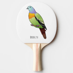 Roze-hals groene duif vogel cartoon illustratie tafeltennisbatje