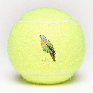 Roze-hals groene duif vogel cartoon illustratie tennisballen