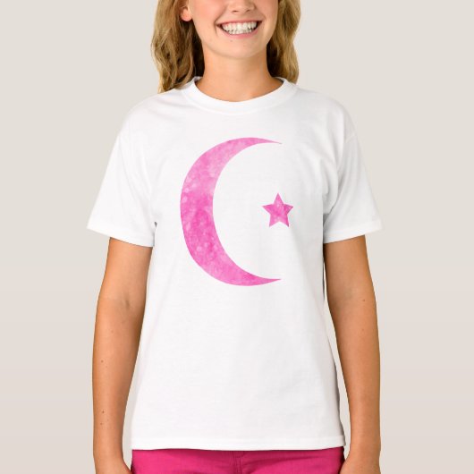 Roze halve maan en ster T-shirt (Voorkant)