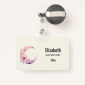 Roze halve maan met  bloemen badge (Achterkant met intrekbare)