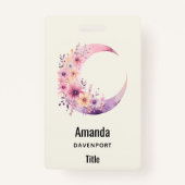 Roze halve maan met  bloemen badge (Voorkant)