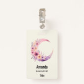 Roze halve maan met  bloemen badge (Achterkant met clip)
