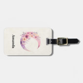 Roze halve maan met  bloemen bagagelabel (Voorkant horizontaal)