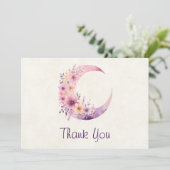Roze halve maan met  bloemen bedankkaart (Staand voorkant)