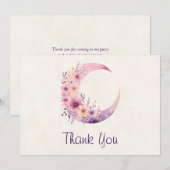Roze halve maan met  bloemen bedankkaart (Voorkant / Achterkant)