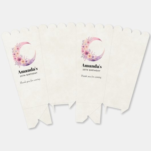 Roze Halve Maan met Bloemen Bedankt Bedankdoosjes (Ongevouwen)