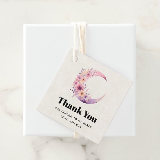Roze Halve Maan met  Bloemen Bedankt Bedankjes Labels (In situ)
