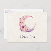 Roze Halve Maan met Bloemen Bedankt Briefkaart (Voorkant / Achterkant)