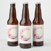 Roze halve maan met bloemen bier etiket (Flessen)