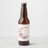 Roze halve maan met  bloemen bier etiket (Voorkant)