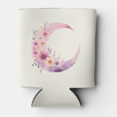 Roze halve maan met bloemen blikjeskoeler (Voorkant)