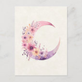 Roze halve maan met  bloemen briefkaart (Voorkant)