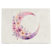 Roze halve maan met  bloemen groot cadeauzakje (Voorkant)