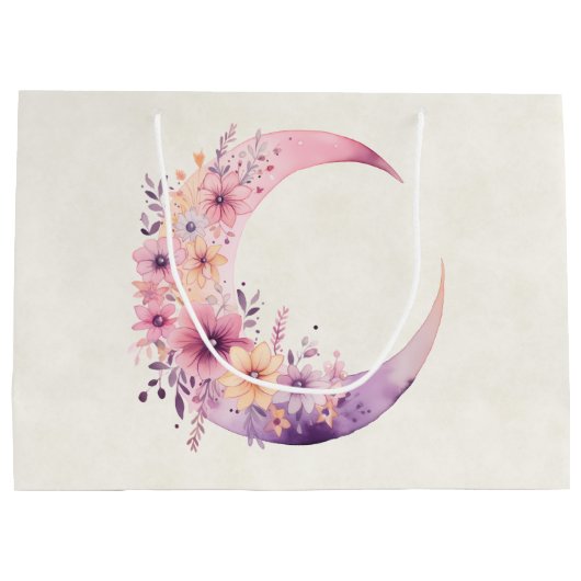 Roze halve maan met  bloemen groot cadeauzakje (Achterkant)