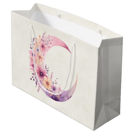 Roze halve maan met  bloemen groot cadeauzakje (Achterkant Gekanteld)