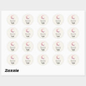 Roze Halve Maan met Bloemen Kaars Zakelijk Ronde Sticker (Vel)