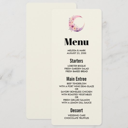 Roze halve maan met  bloemen kaart (Voorkant / Achterkant)