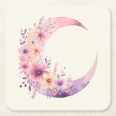 Roze halve maan met  bloemen kartonnen onderzetters (Voorkant)