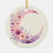 Roze halve maan met  bloemen keramisch ornament (Voorkant)