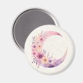 Roze halve maan met  bloemen magneet (Voorkant / Achterkant)