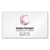 Roze halve maan met  bloemen magnetisch visitekaartje (Voorkant)