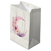 Roze halve maan met bloemen medium cadeauzakje (Achterkant Gekanteld)