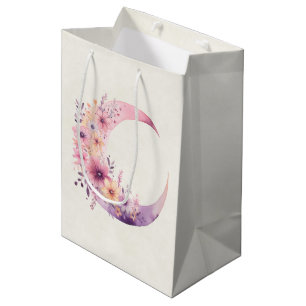 Roze halve maan met  bloemen medium cadeauzakje