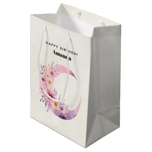 Roze halve maan met  bloemen medium cadeauzakje