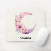 Roze halve maan met bloemen muismat (Met muis)