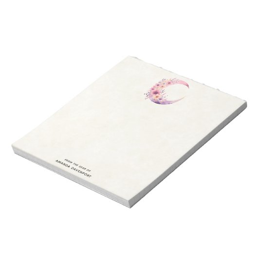 Roze halve maan met  bloemen notitieblok (Linkerzijde)
