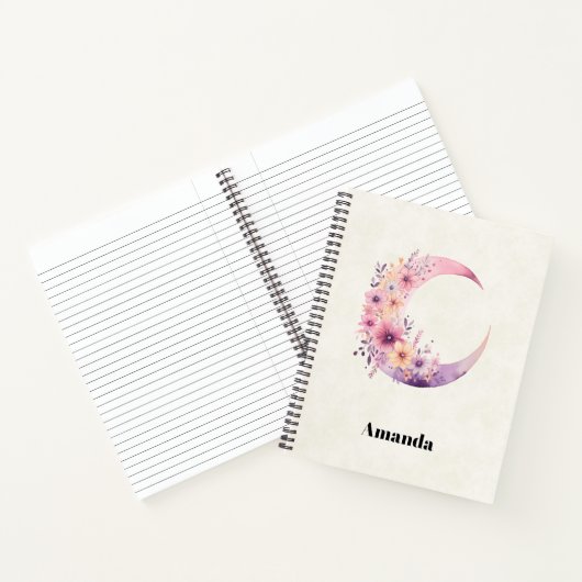 Roze halve maan met  bloemen notitieboek (Binnen)