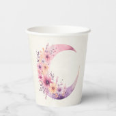 Roze halve maan met  bloemen papieren bekers (Achterkant)