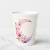 Roze halve maan met  bloemen papieren bekers (Voorkant)
